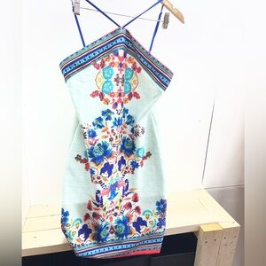 Bisou Bisou Floral Mini Dress - Blue and Red